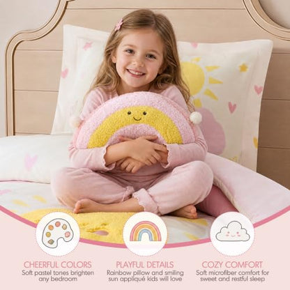 Kids Pink Sunshine Comforter Set - Twin/Twin XL with Rainbow Pillow