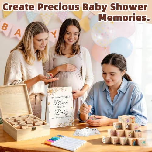 Baby Shower Games Kit with Templates and Wooden Blocks - Gold & E+ Variation