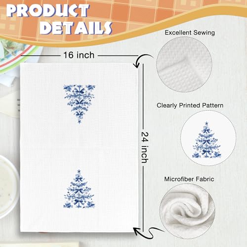 Chinoiserie Christmas Kitchen Towels Set of 2 - Blue Holiday Hand Towels - Variation Christmas-7