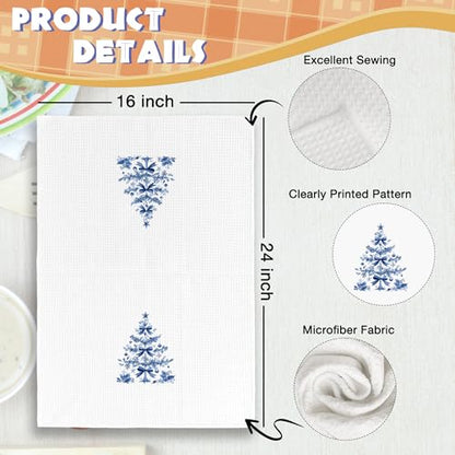 Chinoiserie Christmas Kitchen Towels Set of 2 - Blue Holiday Hand Towels - Variation Christmas-7