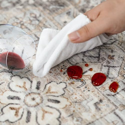 Washable Hallway Runner Rugs 3x8: Soft Ultra Thin Low Pile Carpet Machine Washable Indoor Lightweight Rug Runner Anti Slip Backing Rugs for Living Room Bedroom Kitchen 3'x8' Beige