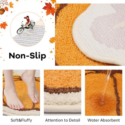 Fall Pumpkin Maple Leaf Bathroom Rug 31x20 Inches - Yellow Brown Variation