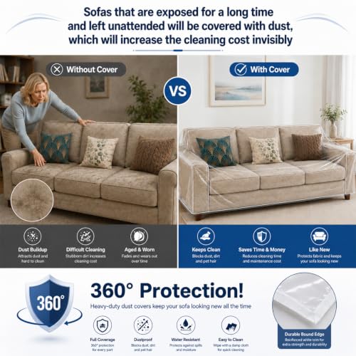 Heavy Duty Clear Sofa Cover Protector - Waterproof Pet & Spill Shield