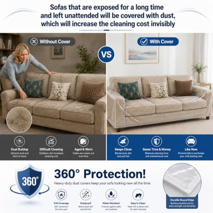 Heavy Duty Clear Sofa Cover Protector - Waterproof Pet & Spill Shield