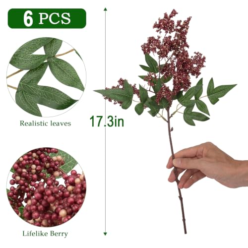 Artificial Berry Stem for Vase - Purple, 17 Inch, 6 Pack Fall Decor