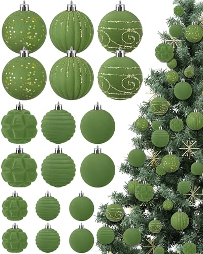 Suzile Velvet Christmas Ornaments Set - Moss Green Holiday Decorations, 18 Pcs