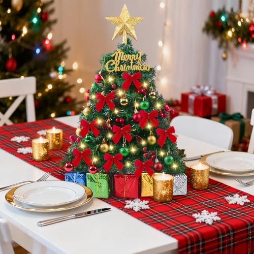 Mini Tabletop Christmas Tree with Lights and Decorations - 23 Inch