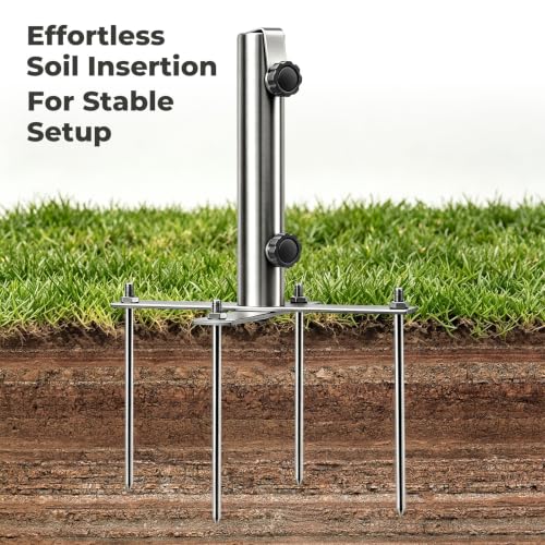 Heavy Duty Outdoor Umbrella Base Holder for 1.1-1.5in Poles, Steel Sand & Grass Anchor