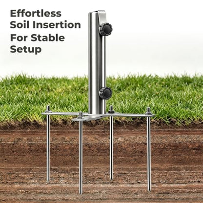 Heavy Duty Outdoor Umbrella Base Holder for 1.1-1.5in Poles, Steel Sand & Grass Anchor
