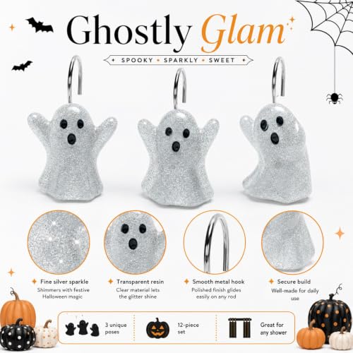 Halloween Ghost Shower Curtain Hooks Set - 12 Decorative Resin & Metal Hooks
