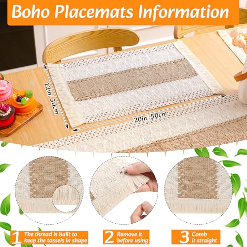 Khaki Boho 8-Piece Table Runner and Woven Placemat Set - 12x108 Inches