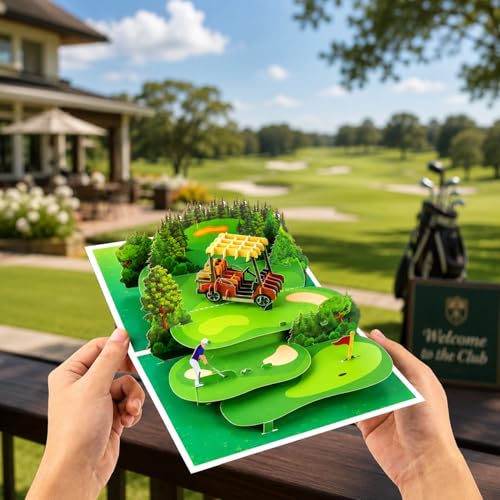 GUUEIG 3D Golf Cart Pop-Up Card - Unique Birthday, Anniversary, Father's Day Gift for Golf Enthusiasts - Golf Card Variation