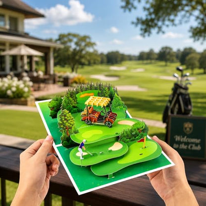 GUUEIG 3D Golf Cart Pop-Up Card - Unique Birthday, Anniversary, Father's Day Gift for Golf Enthusiasts - Golf Card Variation