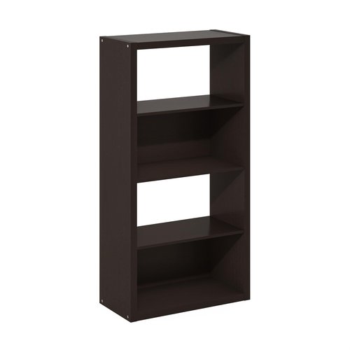 Furinno Viola Book Shelf, 4-Tier Bookshelf, Extra Thick Frame Bookcase with Open Shelf, Open Back Design, 11.3" x 23.2" x 45.4", for Living Room, Bedroom, Home Office, Black Dark Oak