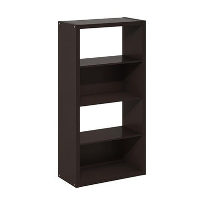 Furinno Viola Book Shelf, 4-Tier Bookshelf, Extra Thick Frame Bookcase with Open Shelf, Open Back Design, 11.3" x 23.2" x 45.4", for Living Room, Bedroom, Home Office, Black Dark Oak