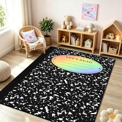 Black Speckled Composition Book Rug - 2x3 ft Washable Indoor Carpet