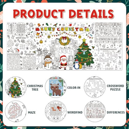 Christmas Coloring Tablecloth for Kids - Giant Holiday Poster & Activity Mat 31.5x72 Inches