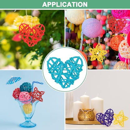 Heart Shaped Wicker Rattan Balls 60mm Decor Set - Dark Blue, Light Blue, White