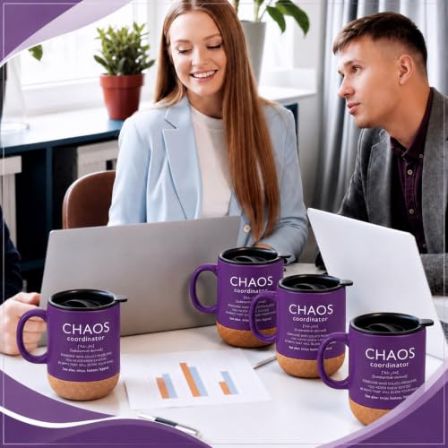Purple Ceramic Mug with Lid and Cork Bottom - Chaos Coordinator Gift Set (3 Pieces)