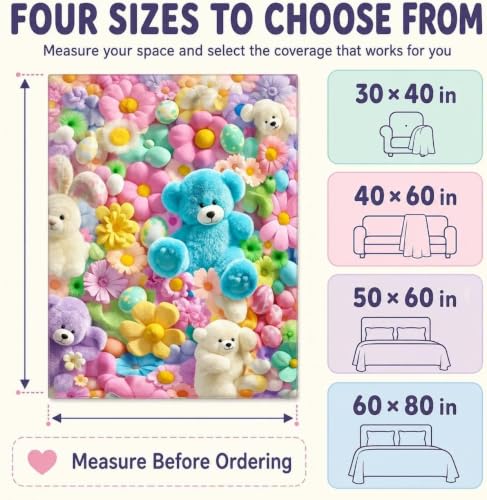 Teddy Pastel Floral Throw Blanket 60x80in - Ultra-Soft Plush Cozy Bed & Sofa Cover
