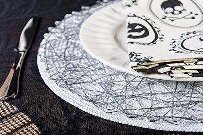 15-Inch Silver Woven Paper Round Placemats Set of 6 - Elegant Table Decor