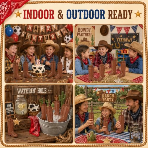 Brown Cowboy Boot Cups with Lids & Straws - 11oz Western Party Set - 12 Pack
