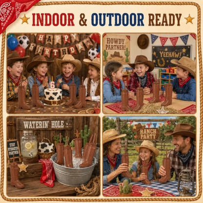 Brown Cowboy Boot Cups with Lids & Straws - 11oz Western Party Set - 12 Pack
