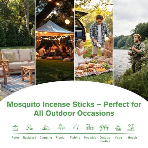 Citronella Incense Sticks for Mosquito Repellent - Extra Thick, Mint Green, 36 pcs, DEET-Free Outdoor Use