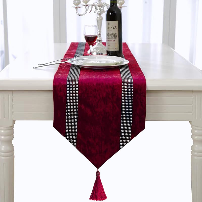 Burgundy Sequin Velvet Table Runner 13x98 Inches for Holiday & Party Decor