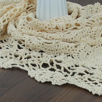 Kilofly Handmade Crochet Cotton Lace Table Runner - Beige 15.7 x 43.3 Inch