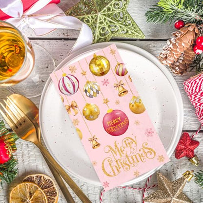 Christmas Guest Napkins Pink Gold 100Pcs Disposable Table Decor