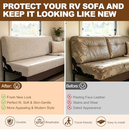 Waterproof RV Couch Cover for Sofa Bed - 2 Piece Jackknife Sofa Protector in Khaki
