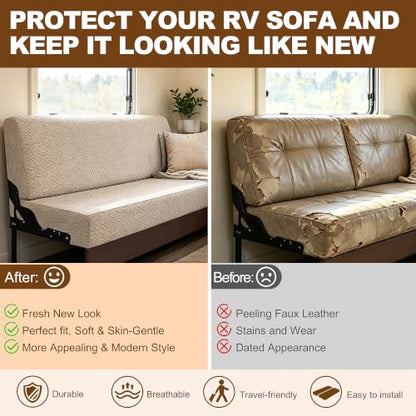 Waterproof RV Couch Cover for Sofa Bed - 2 Piece Jackknife Sofa Protector in Khaki