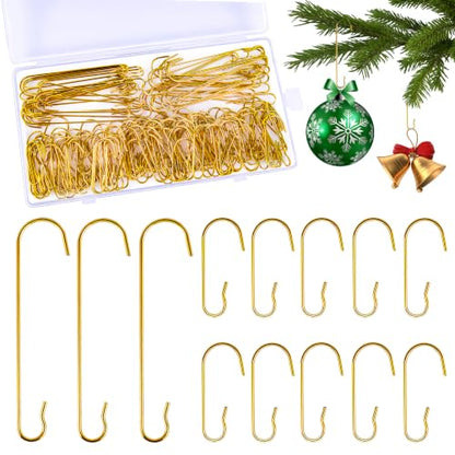 Gold Ornament Hooks Set 100pcs for Christmas Trees - Small & Large Size with Storage Box