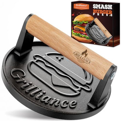 Cast Iron Burger Press Kit - 6.6-inch Flat Smasher for Grilling & Cooking