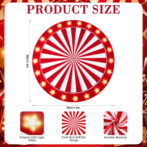 Carnival Circus Theme Party Large Round Rug Decor - 59in - Red White Stripes - Carnival Variation