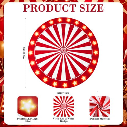 Carnival Circus Theme Party Large Round Rug Decor - 59in - Red White Stripes - Carnival Variation