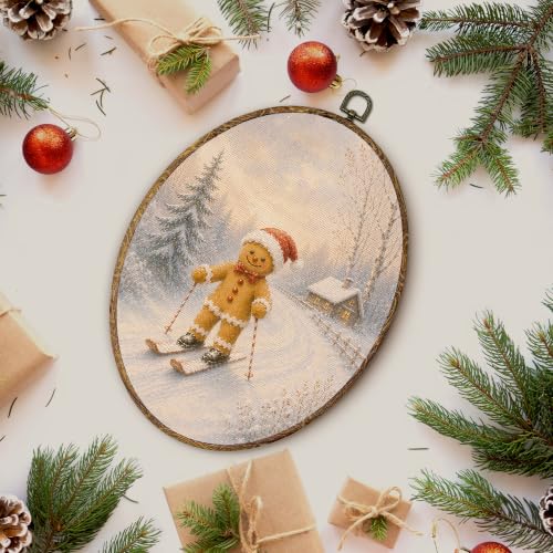 Lengues Winter Gingerbread Ski Oval Wall Art - Framed Hanging Decor 8.5x11.5
