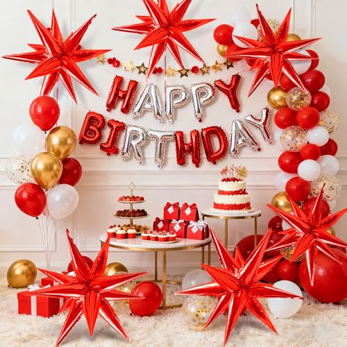 Red Star Foil Balloons Explosion 12 Point Spike Large Mylar Party Decorations