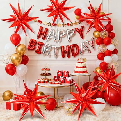 Red Star Foil Balloons Explosion 12 Point Spike Large Mylar Party Decorations