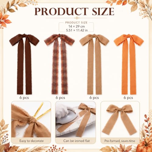 Thanksgiving Wreath Bows 24 Pack Fall Fabric Bows for Holiday Decorations - Brown & Orange, Classic Style