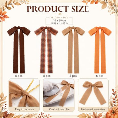 Thanksgiving Wreath Bows 24 Pack Fall Fabric Bows for Holiday Decorations - Brown & Orange, Classic Style