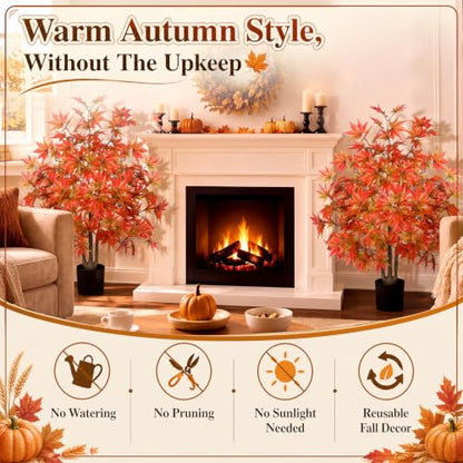 Artificial Fall Maple Trees 3ft with Pot - Colorful Autumn Decor Set of 2