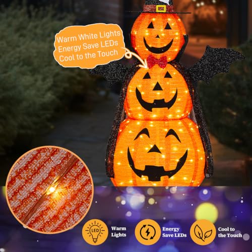 5FT Halloween Pumpkin Yard Decor - 3 Tier Fabric Outdoor Decoration