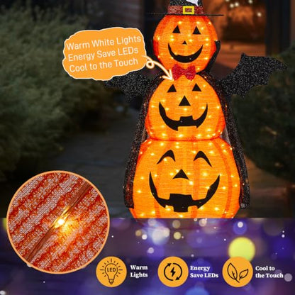 5FT Halloween Pumpkin Yard Decor - 3 Tier Fabric Outdoor Decoration