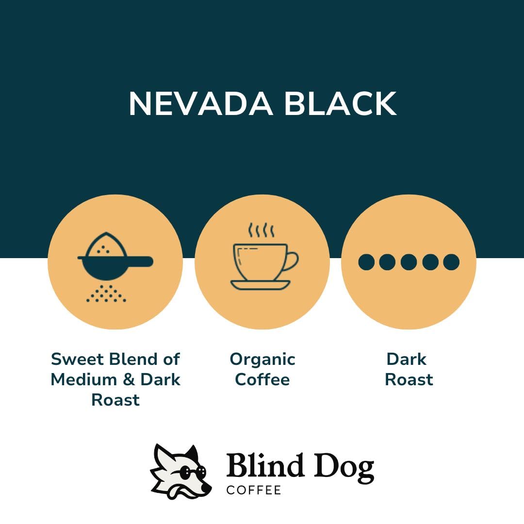 Blind Dog Coffee - 12 Oz Whole Nevada Black - Italian Dark Roast Coffee - Organic Whole Bean with hints of Cocoa, Molasses, and Toasted Walnut