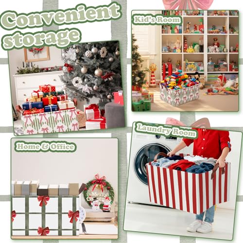 Preppy Christmas Foldable Storage Baskets Set of 3 with Handles Waterproof Fabric Organizers