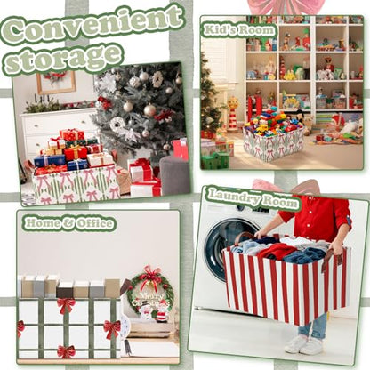 Preppy Christmas Foldable Storage Baskets Set of 3 with Handles Waterproof Fabric Organizers