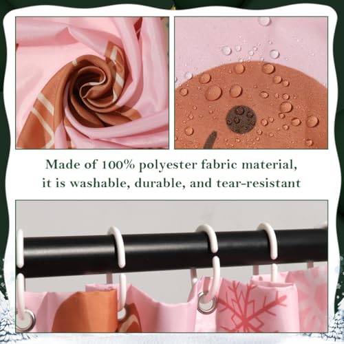 Christmas Shower Curtain Set - Pink Gingerbread Man Candy Cane Bathroom Decor, 72x72 Inches