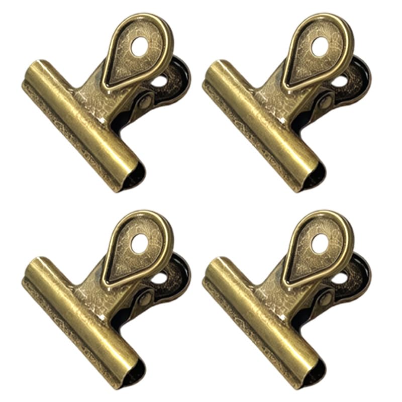 Vintage Bronze Bulldog Clips 4-Pack - Multi-Purpose Binder Clamps for Office, Kitchen & Crafts